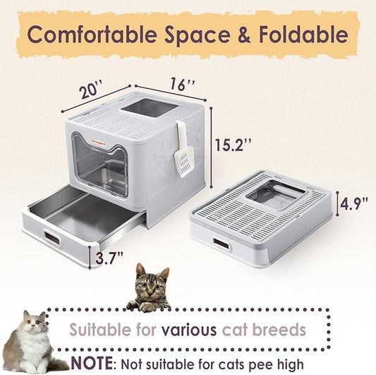 Premium Stainless Steel Foldable Cat Litter Box