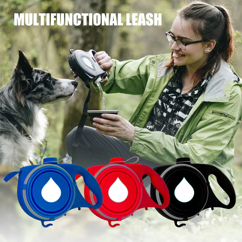 Multifunctional leash with water bottle